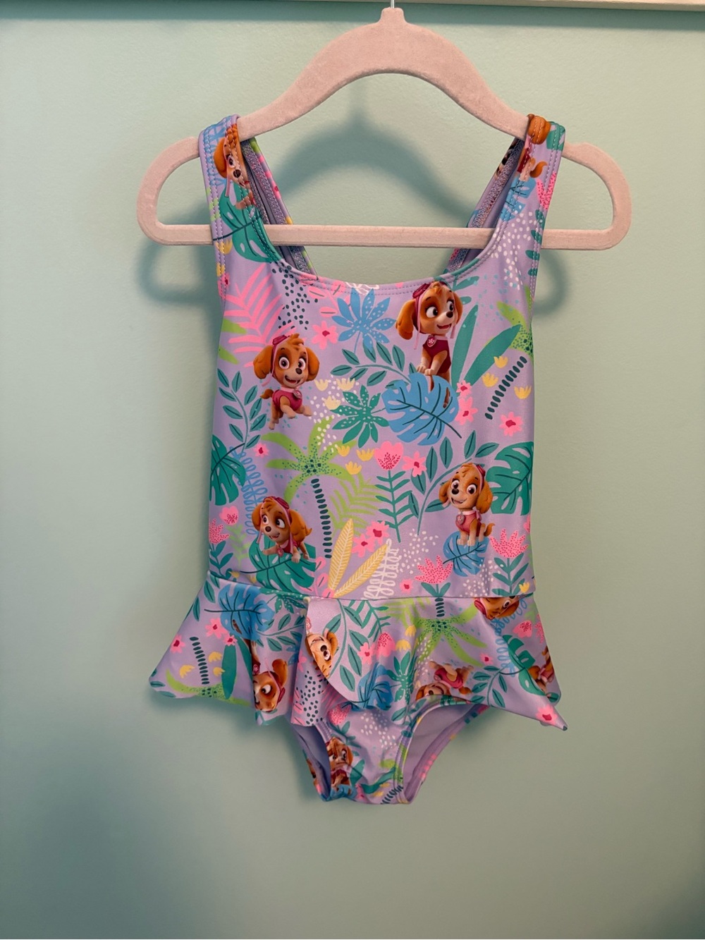 H&M Paw Patrol Lavender and Teal Skye Ruffle One-Piece Swimsuit
